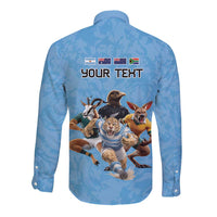 Custom Rugby Southern Hemisphere Long Sleeve Button Shirt Argentina AUNZ South Africa Mascot Blue - Wonder Print Shop