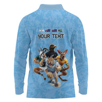 Custom Rugby Southern Hemisphere Long Sleeve Polo Shirt Argentina AUNZ South Africa Mascot Blue - Wonder Print Shop