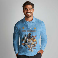 Custom Rugby Southern Hemisphere Long Sleeve Polo Shirt Argentina AUNZ South Africa Mascot Blue - Wonder Print Shop