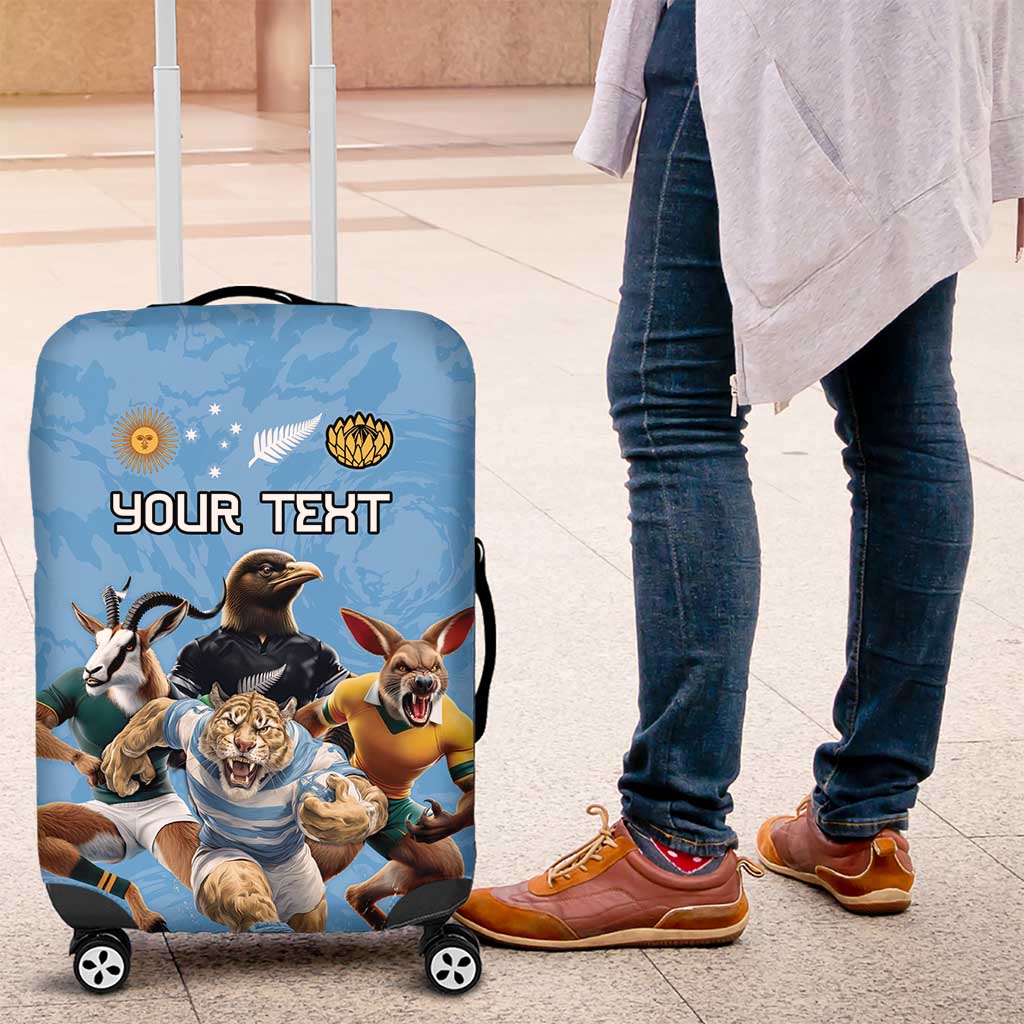 Custom Rugby Southern Hemisphere Luggage Cover Argentina AUNZ South Africa Mascot Blue - Wonder Print Shop