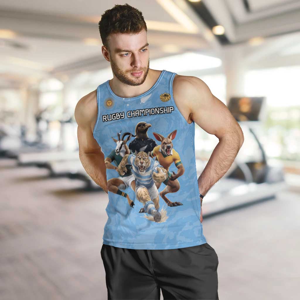 Custom Rugby Southern Hemisphere Men Tank Top Argentina AUNZ South Africa Mascot Blue - Wonder Print Shop