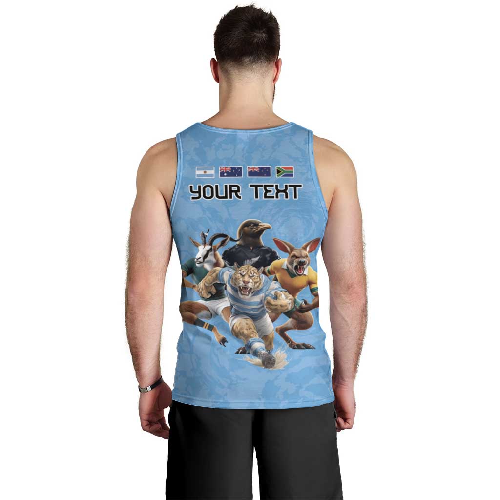 Custom Rugby Southern Hemisphere Men Tank Top Argentina AUNZ South Africa Mascot Blue - Wonder Print Shop