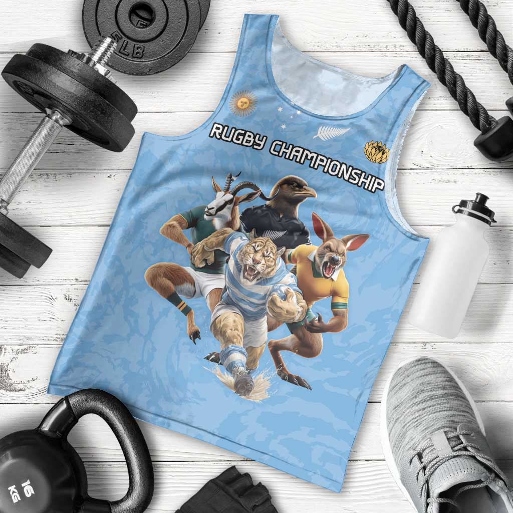 Custom Rugby Southern Hemisphere Men Tank Top Argentina AUNZ South Africa Mascot Blue - Wonder Print Shop