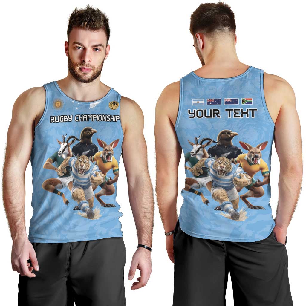 Custom Rugby Southern Hemisphere Men Tank Top Argentina AUNZ South Africa Mascot Blue - Wonder Print Shop
