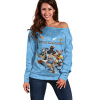 Custom Rugby Southern Hemisphere Off Shoulder Sweater Argentina AUNZ South Africa Mascot Blue - Wonder Print Shop