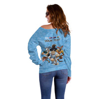 Custom Rugby Southern Hemisphere Off Shoulder Sweater Argentina AUNZ South Africa Mascot Blue - Wonder Print Shop