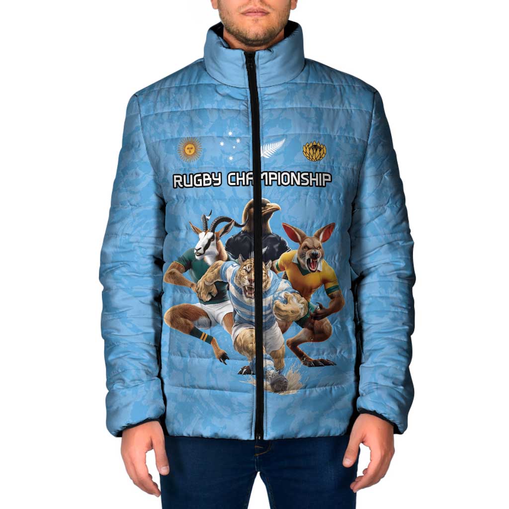 Custom Rugby Southern Hemisphere Padded Jacket Argentina AUNZ South Africa Mascot Blue - Wonder Print Shop
