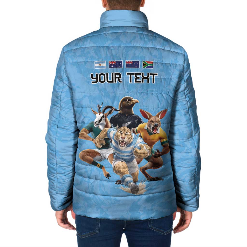 Custom Rugby Southern Hemisphere Padded Jacket Argentina AUNZ South Africa Mascot Blue - Wonder Print Shop