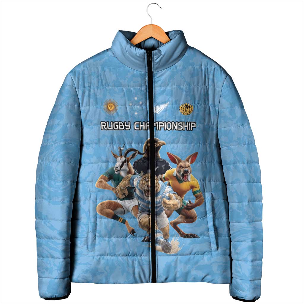 Custom Rugby Southern Hemisphere Padded Jacket Argentina AUNZ South Africa Mascot Blue - Wonder Print Shop