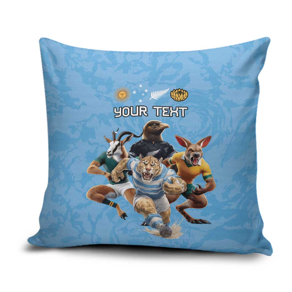 Custom Rugby Southern Hemisphere Pillow Cover Argentina AUNZ South Africa Mascot Blue - Wonder Print Shop