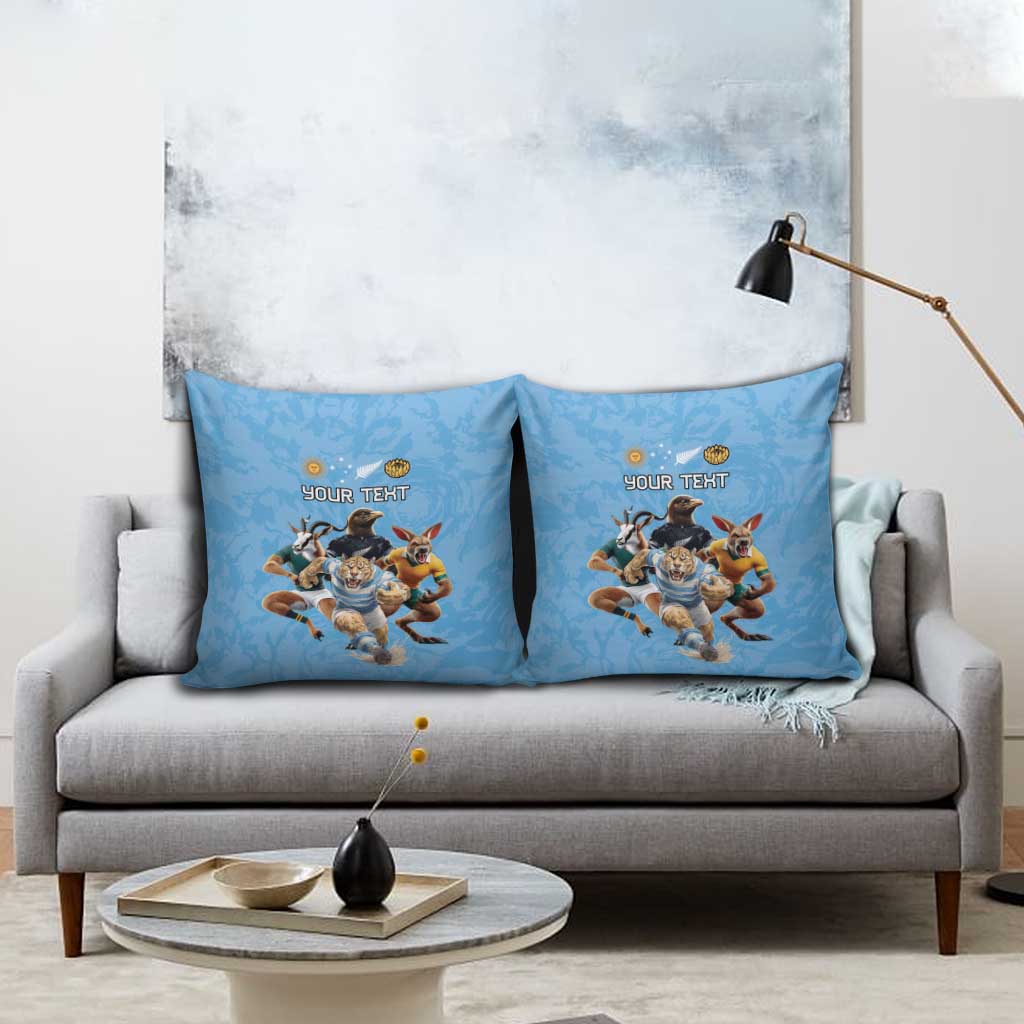 Custom Rugby Southern Hemisphere Pillow Cover Argentina AUNZ South Africa Mascot Blue - Wonder Print Shop