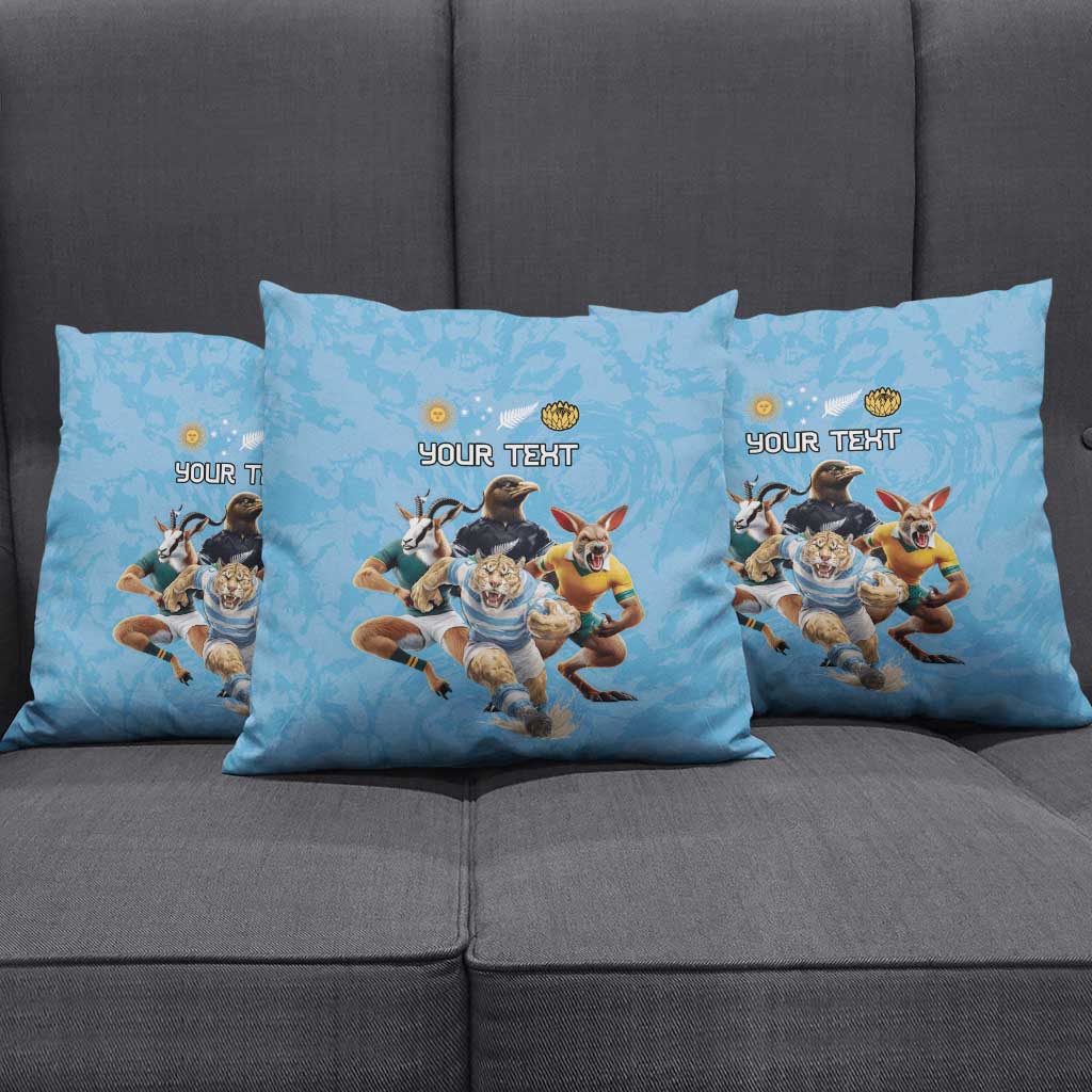 Custom Rugby Southern Hemisphere Pillow Cover Argentina AUNZ South Africa Mascot Blue - Wonder Print Shop