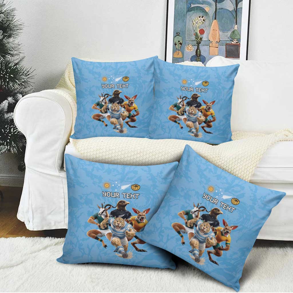Custom Rugby Southern Hemisphere Pillow Cover Argentina AUNZ South Africa Mascot Blue - Wonder Print Shop