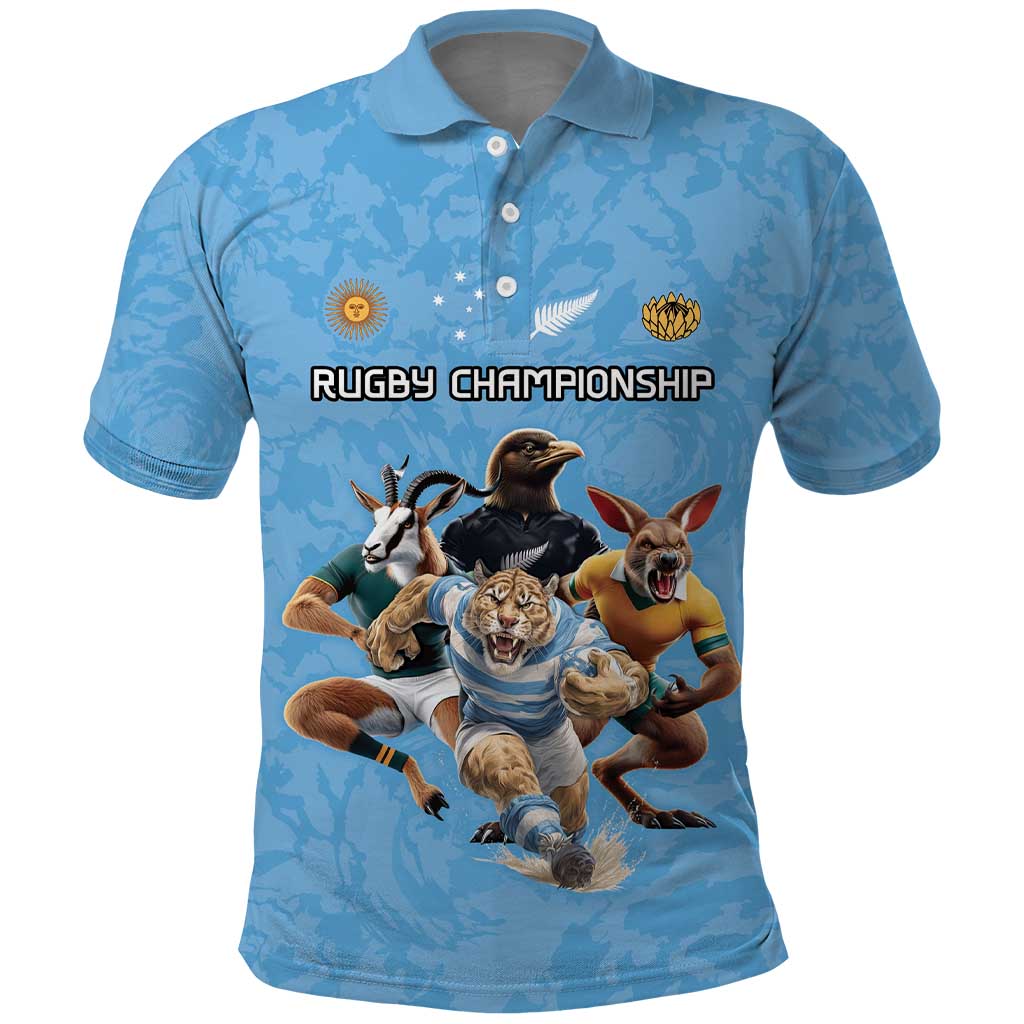Custom Rugby Southern Hemisphere Polo Shirt Argentina AUNZ South Africa Mascot Blue - Wonder Print Shop