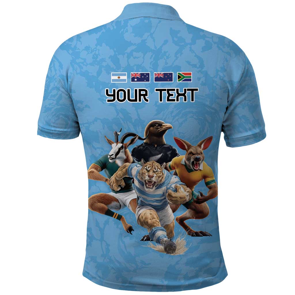 Custom Rugby Southern Hemisphere Polo Shirt Argentina AUNZ South Africa Mascot Blue - Wonder Print Shop