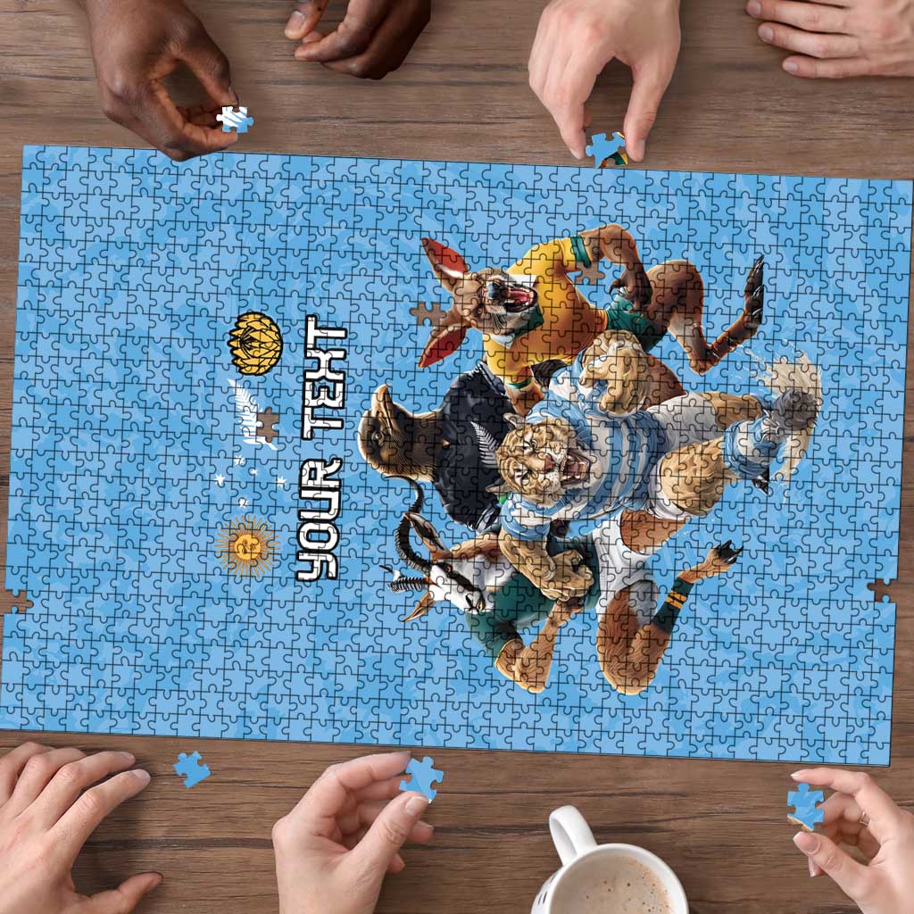 Custom Rugby Southern Hemisphere Puzzle Argentina AUNZ South Africa Mascot Blue - Wonder Print Shop