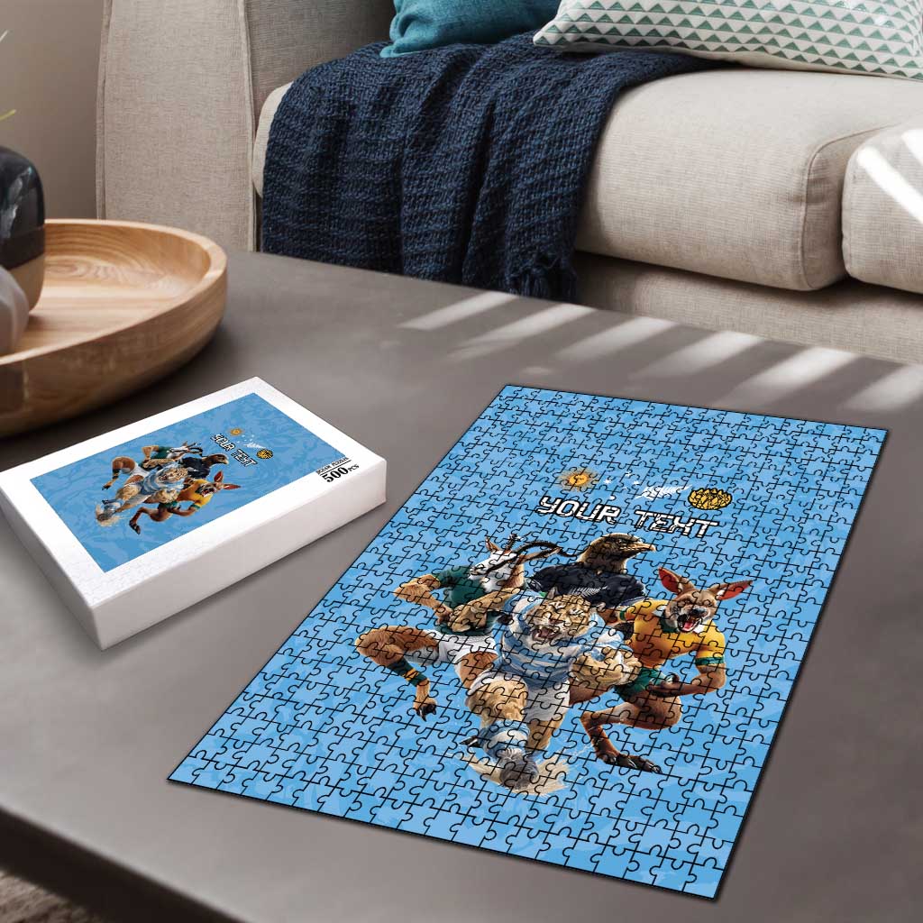 Custom Rugby Southern Hemisphere Puzzle Argentina AUNZ South Africa Mascot Blue - Wonder Print Shop