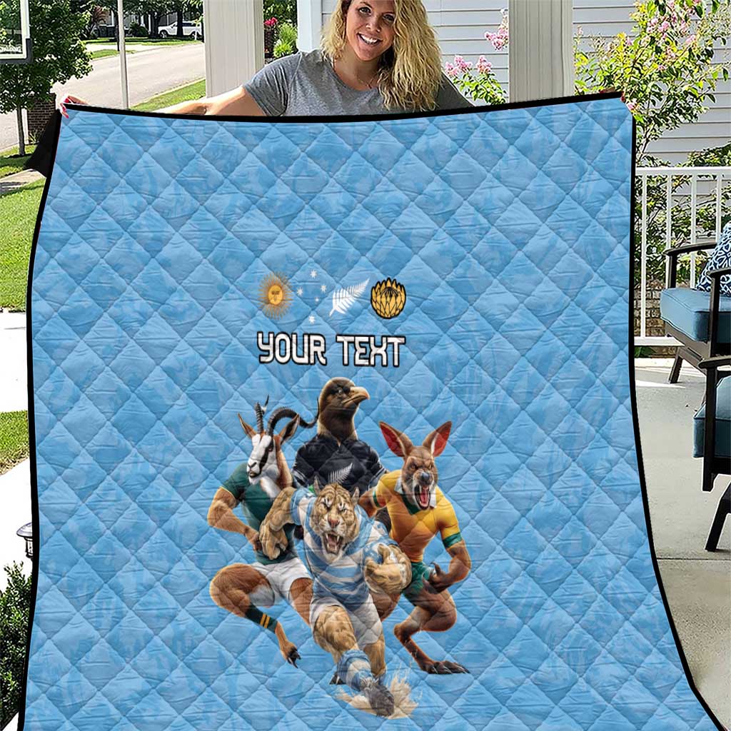 Custom Rugby Southern Hemisphere Quilt Argentina AUNZ South Africa Mascot Blue - Wonder Print Shop