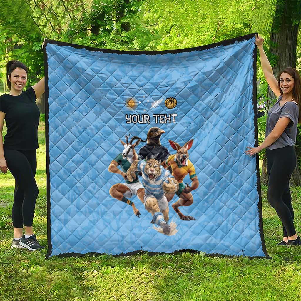 Custom Rugby Southern Hemisphere Quilt Argentina AUNZ South Africa Mascot Blue - Wonder Print Shop