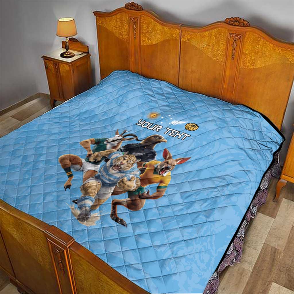 Custom Rugby Southern Hemisphere Quilt Argentina AUNZ South Africa Mascot Blue - Wonder Print Shop