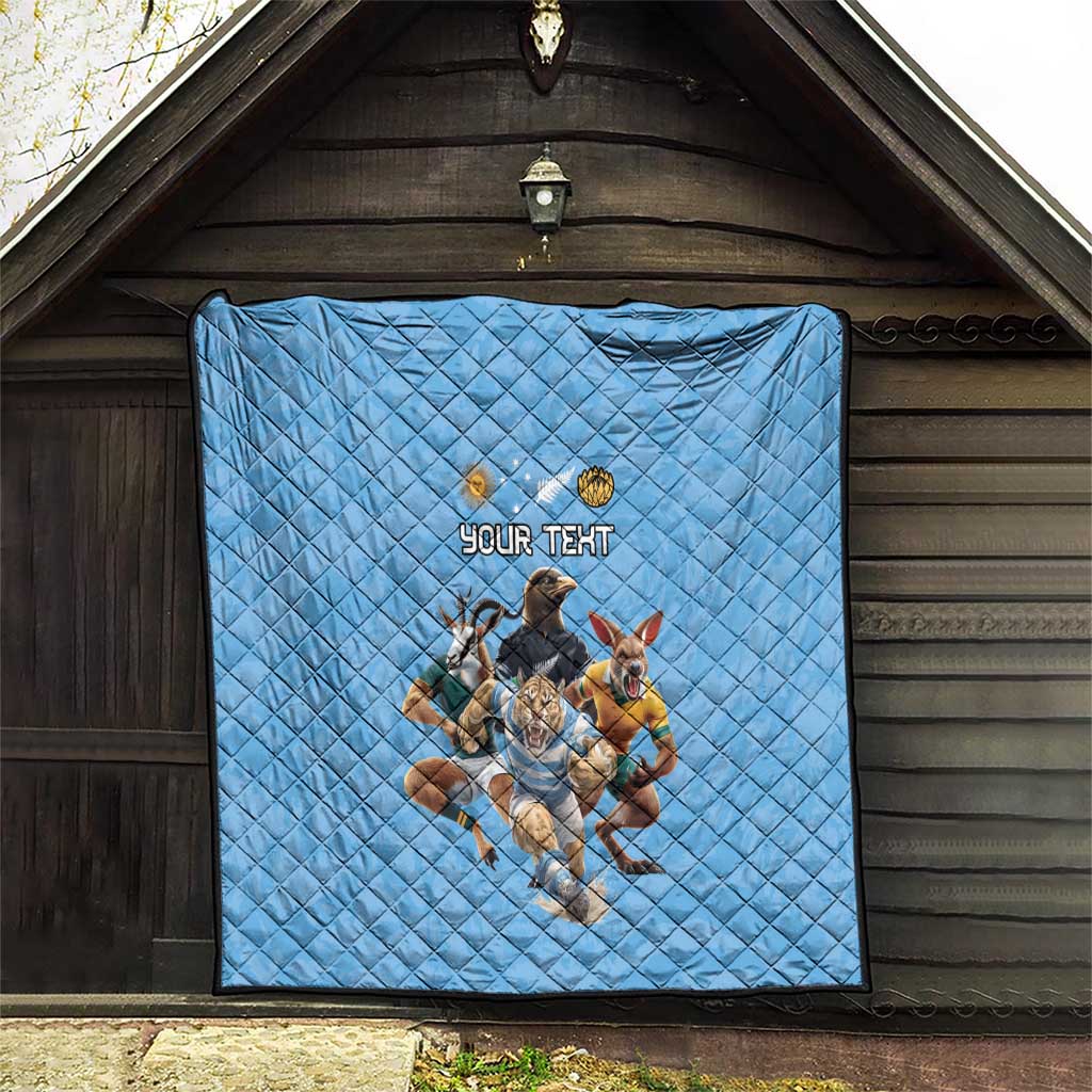 Custom Rugby Southern Hemisphere Quilt Argentina AUNZ South Africa Mascot Blue - Wonder Print Shop
