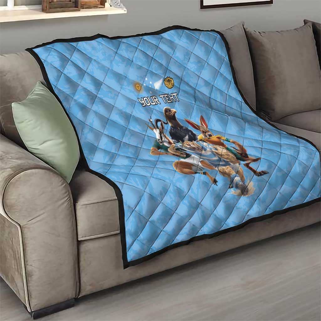 Custom Rugby Southern Hemisphere Quilt Argentina AUNZ South Africa Mascot Blue - Wonder Print Shop