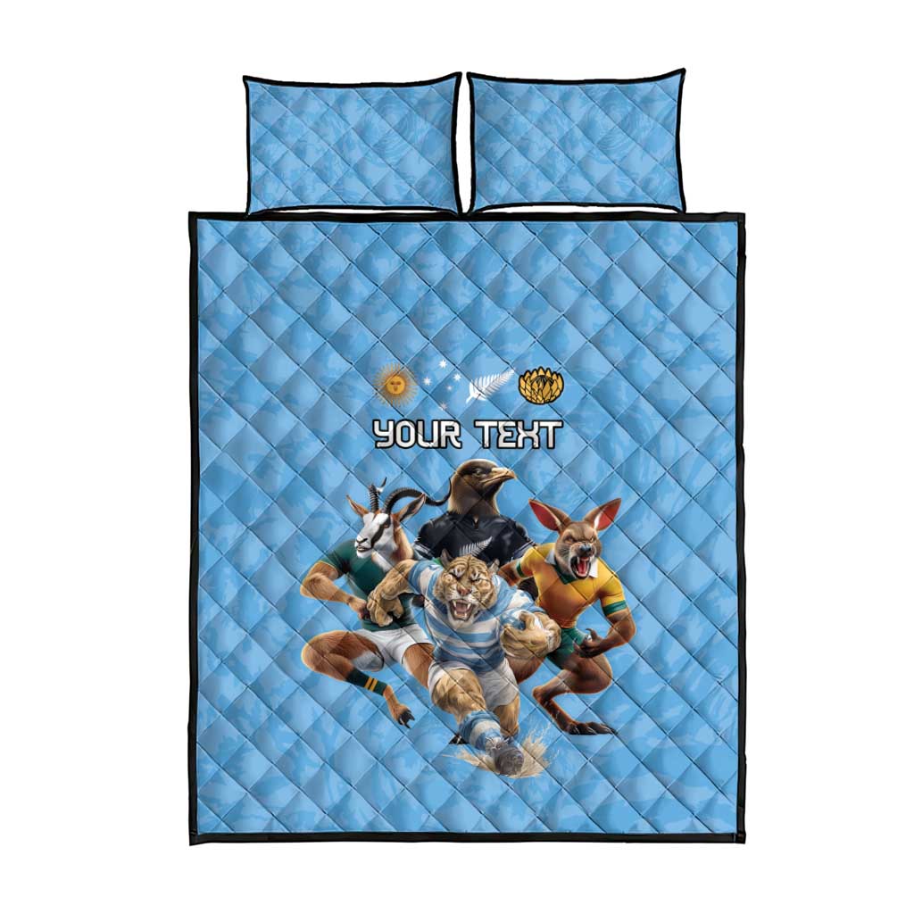 Custom Rugby Southern Hemisphere Quilt Bed Set Argentina AUNZ South Africa Mascot Blue - Wonder Print Shop