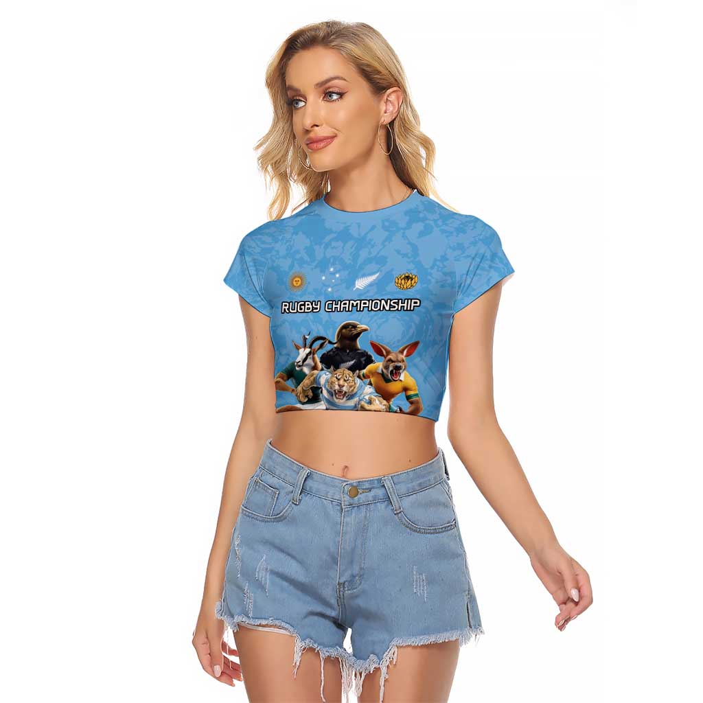 Custom Rugby Southern Hemisphere Raglan Cropped T Shirt Argentina AUNZ South Africa Mascot Blue - Wonder Print Shop