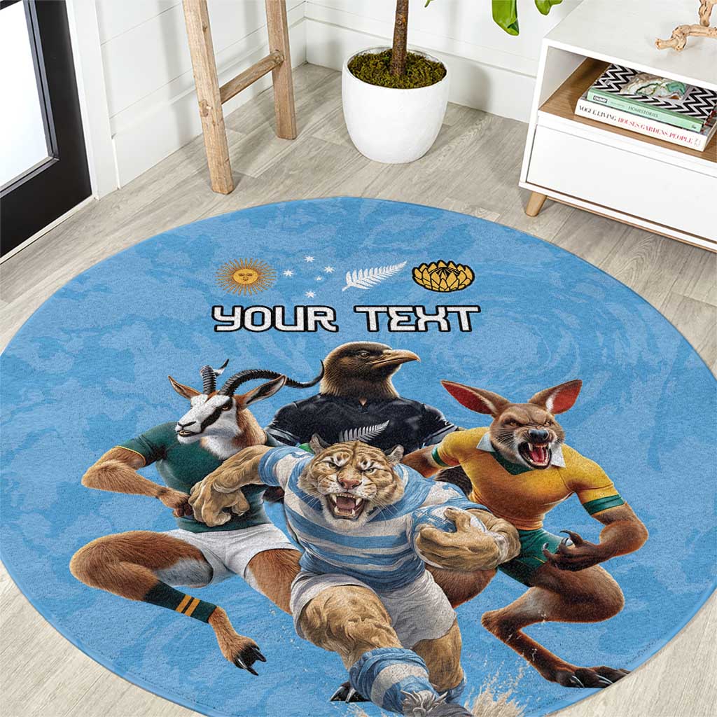Custom Rugby Southern Hemisphere Round Carpet Argentina AUNZ South Africa Mascot Blue - Wonder Print Shop