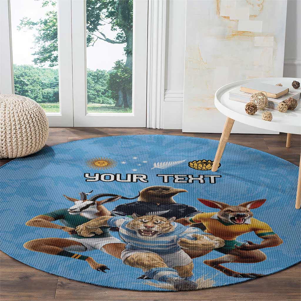 Custom Rugby Southern Hemisphere Round Carpet Argentina AUNZ South Africa Mascot Blue - Wonder Print Shop