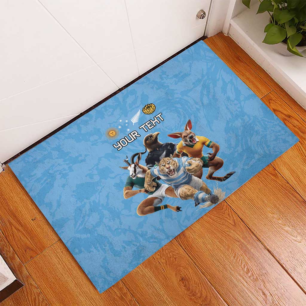 Custom Rugby Southern Hemisphere Rubber Doormat Argentina AUNZ South Africa Mascot Blue - Wonder Print Shop
