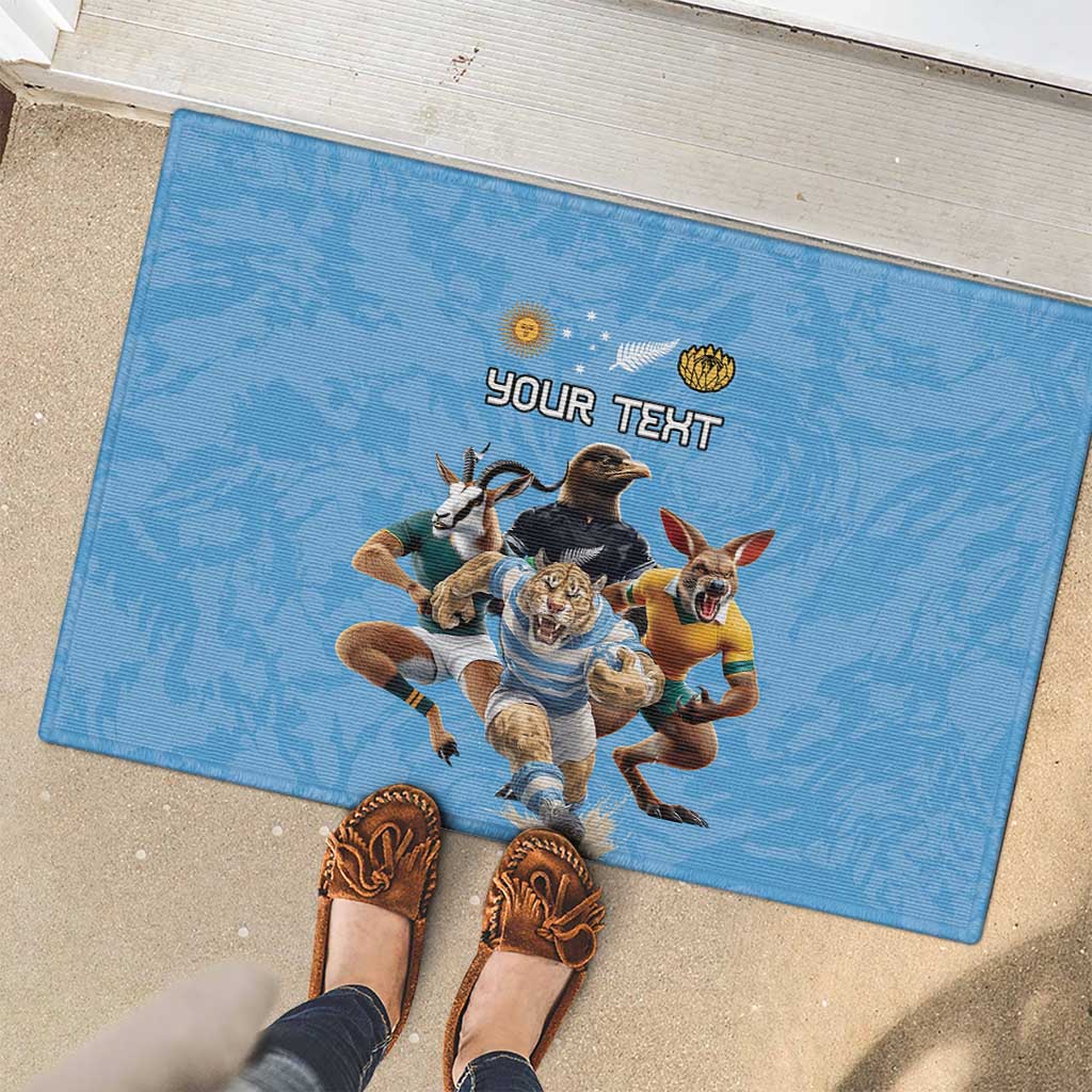 Custom Rugby Southern Hemisphere Rubber Doormat Argentina AUNZ South Africa Mascot Blue - Wonder Print Shop