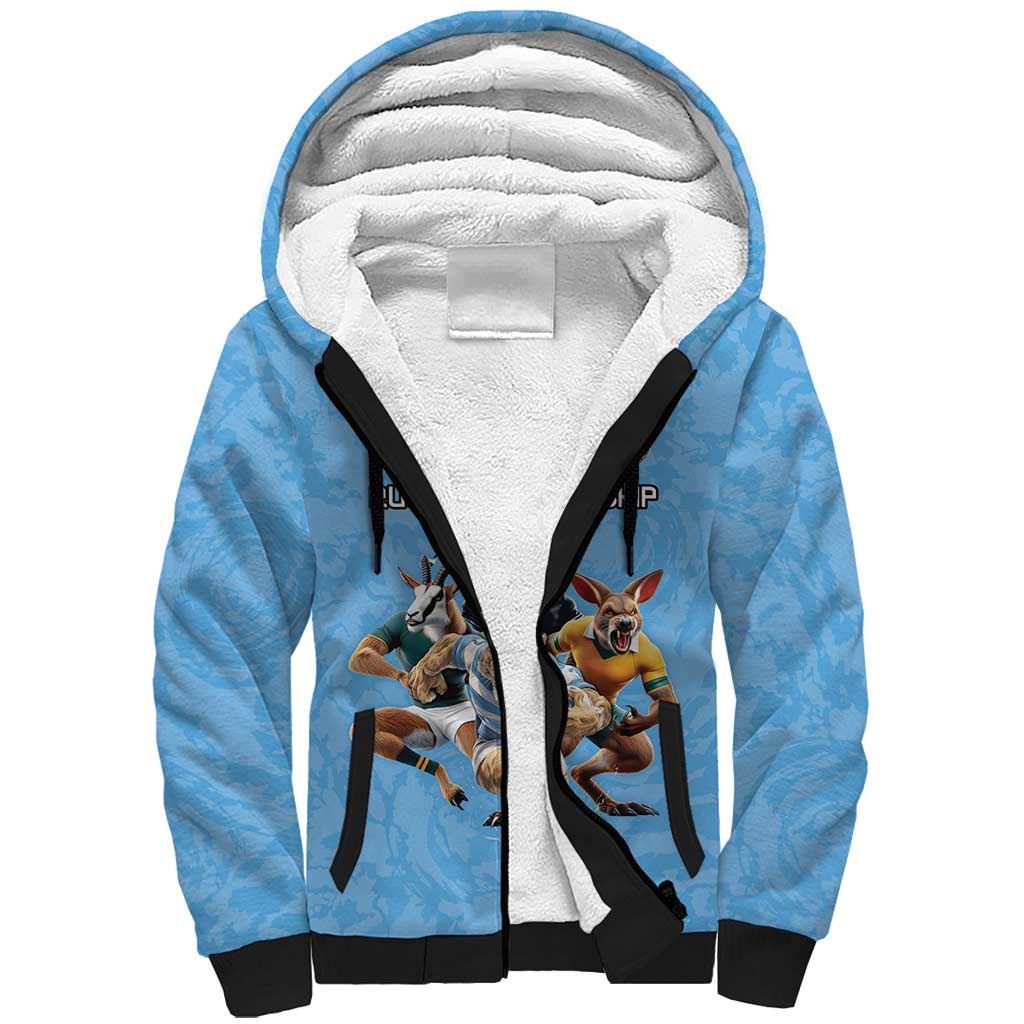 Custom Rugby Southern Hemisphere Sherpa Hoodie Argentina AUNZ South Africa Mascot Blue - Wonder Print Shop