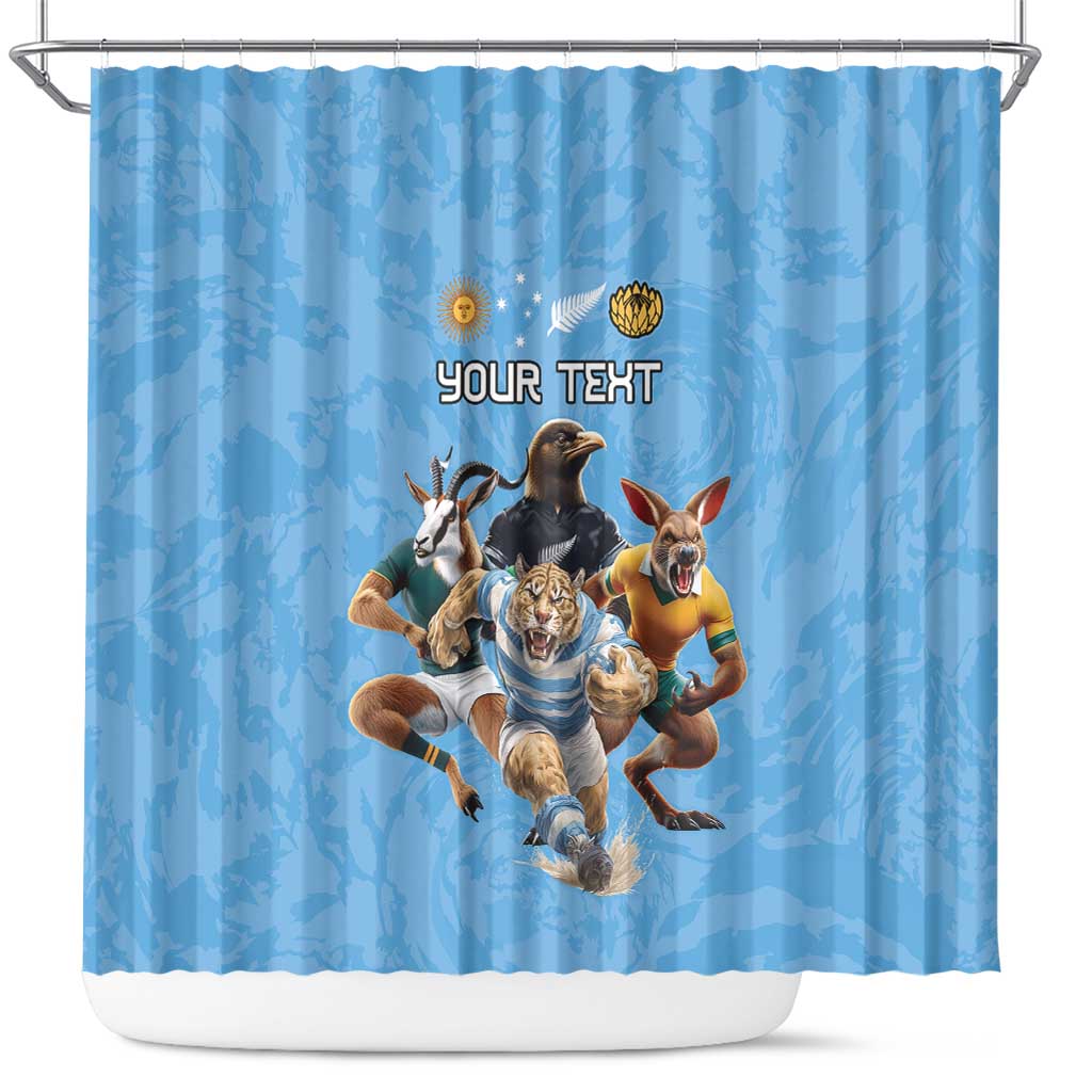 Custom Rugby Southern Hemisphere Shower Curtain Argentina AUNZ South Africa Mascot Blue - Wonder Print Shop