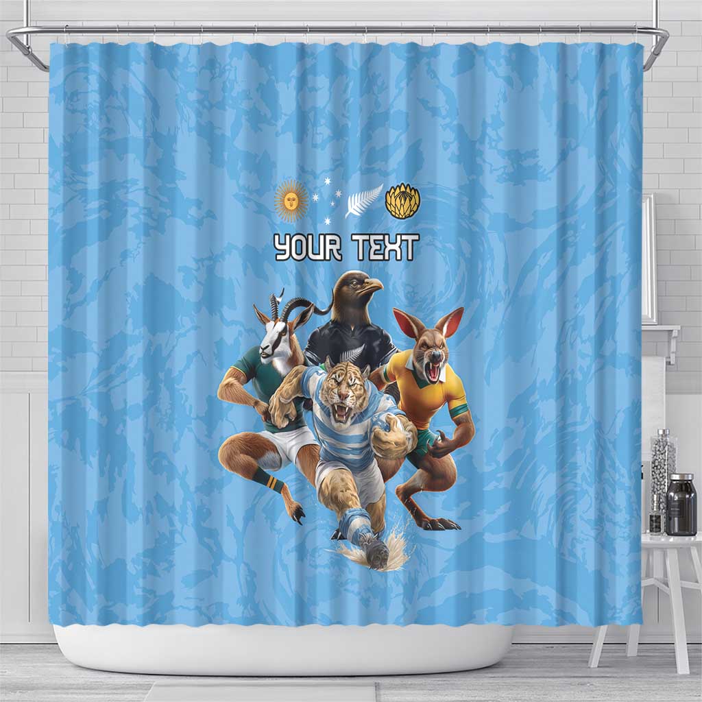 Custom Rugby Southern Hemisphere Shower Curtain Argentina AUNZ South Africa Mascot Blue - Wonder Print Shop