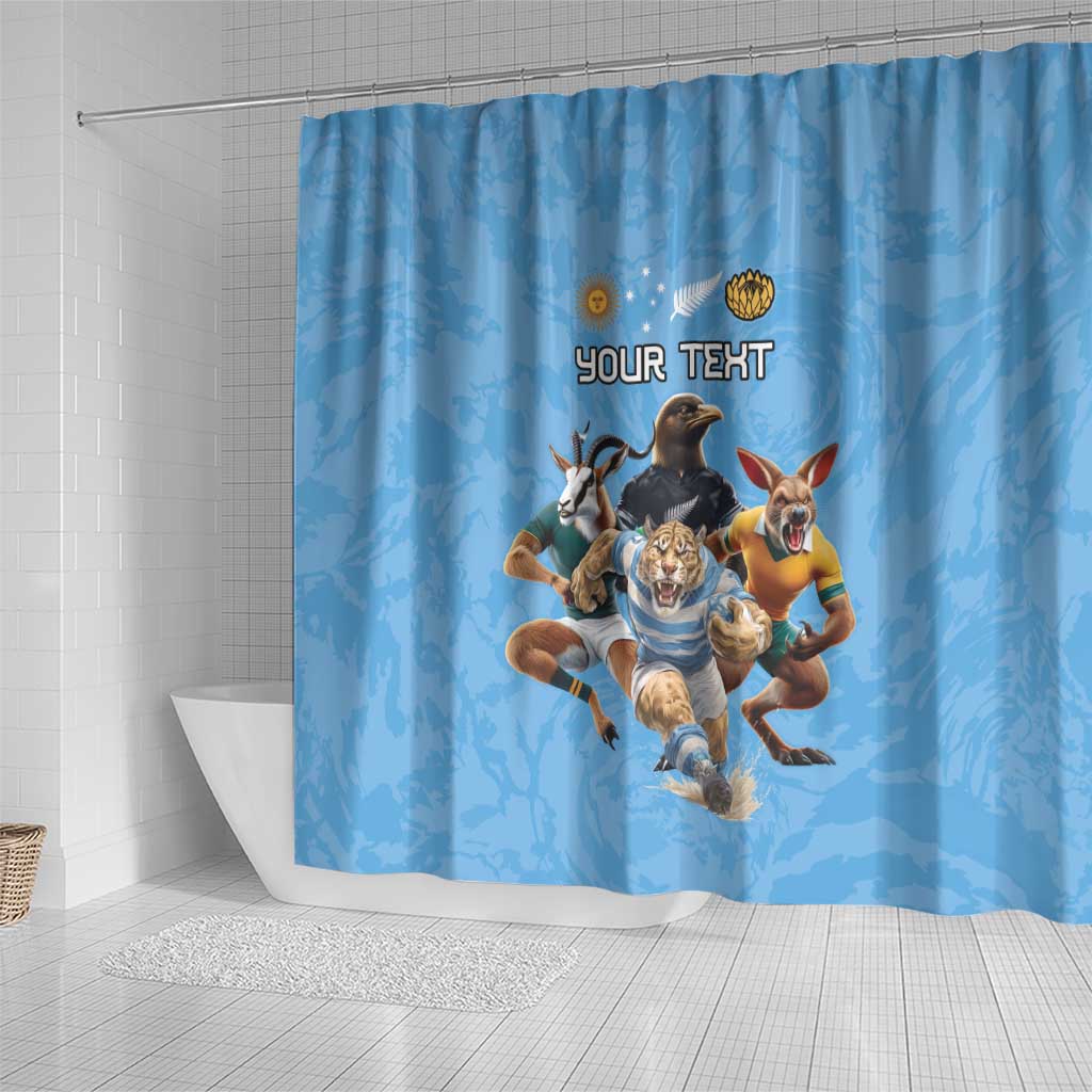 Custom Rugby Southern Hemisphere Shower Curtain Argentina AUNZ South Africa Mascot Blue - Wonder Print Shop