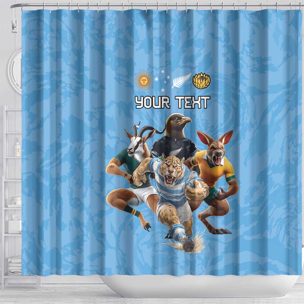 Custom Rugby Southern Hemisphere Shower Curtain Argentina AUNZ South Africa Mascot Blue - Wonder Print Shop