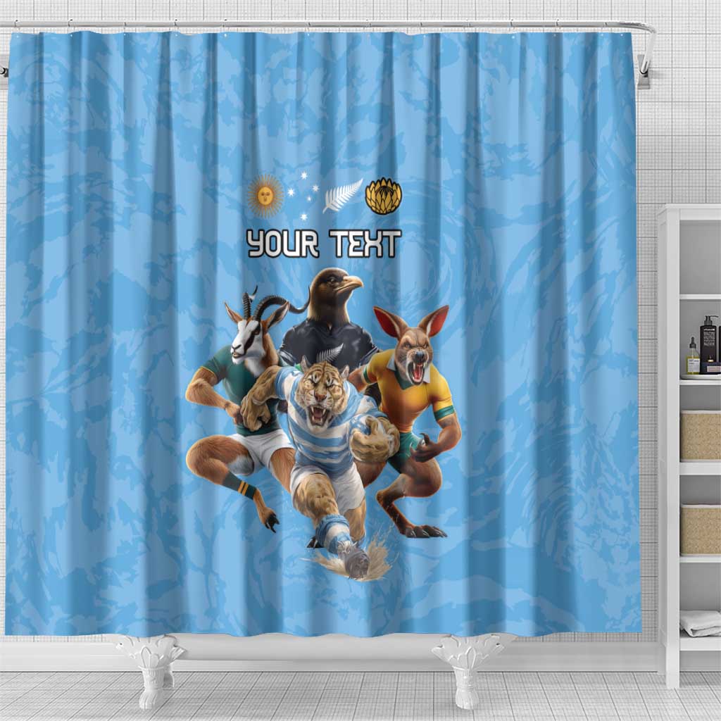 Custom Rugby Southern Hemisphere Shower Curtain Argentina AUNZ South Africa Mascot Blue - Wonder Print Shop