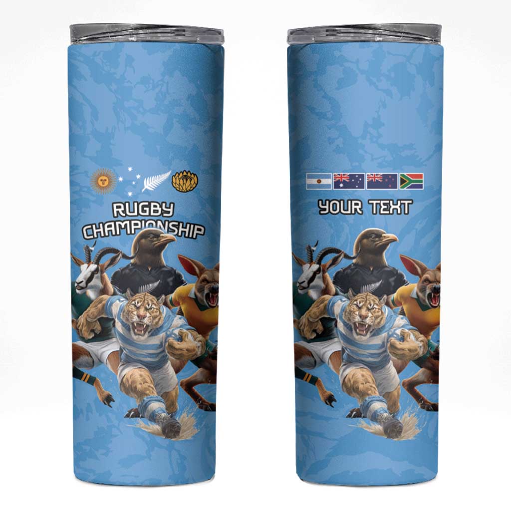 Custom Rugby Southern Hemisphere Skinny Tumbler Argentina AUNZ South Africa Mascot Blue - Wonder Print Shop