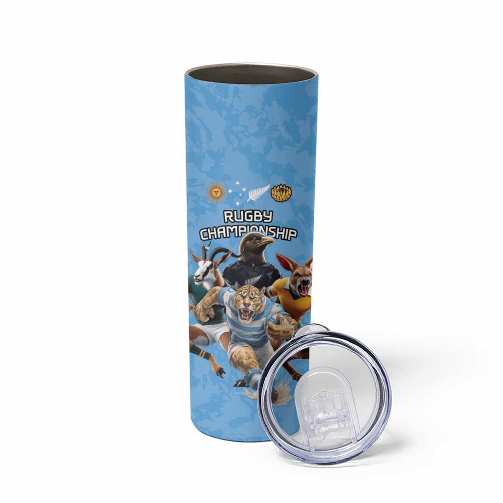 Custom Rugby Southern Hemisphere Skinny Tumbler Argentina AUNZ South Africa Mascot Blue - Wonder Print Shop