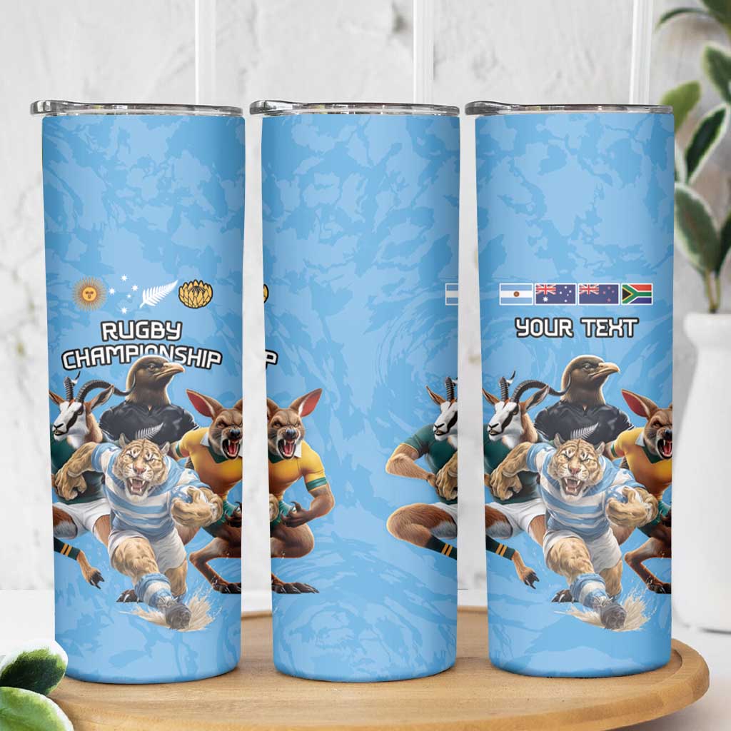 Custom Rugby Southern Hemisphere Skinny Tumbler Argentina AUNZ South Africa Mascot Blue - Wonder Print Shop