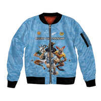Custom Rugby Southern Hemisphere Sleeve Zip Bomber Jacket Argentina AUNZ South Africa Mascot Blue - Wonder Print Shop