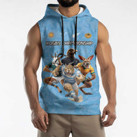 Custom Rugby Southern Hemisphere Sleeveless Hoodie Argentina AUNZ South Africa Mascot Blue - Wonder Print Shop