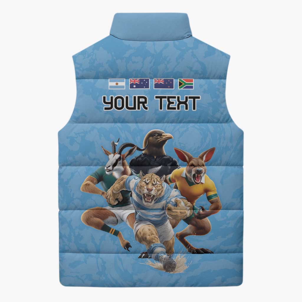 Custom Rugby Southern Hemisphere Sleeveless Puffer Jacket Argentina AUNZ South Africa Mascot Blue - Wonder Print Shop