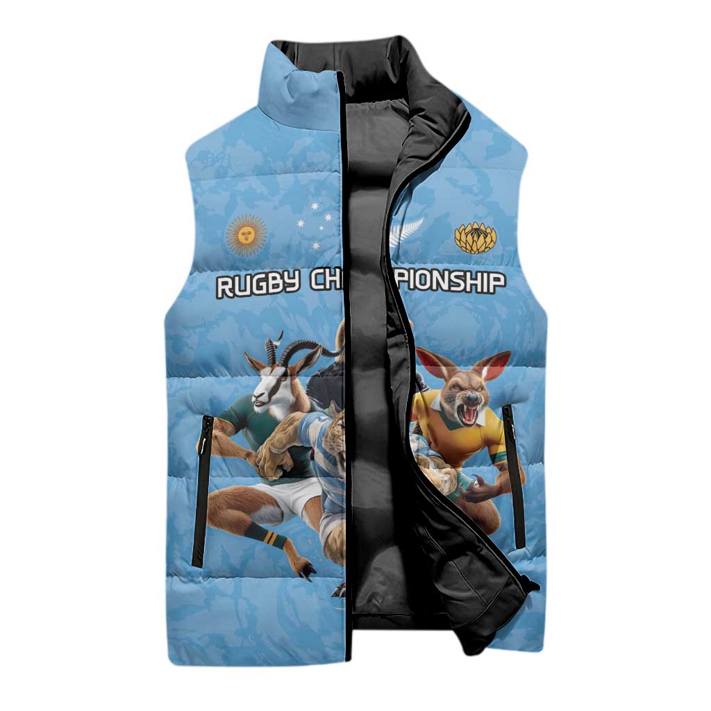 Custom Rugby Southern Hemisphere Sleeveless Puffer Jacket Argentina AUNZ South Africa Mascot Blue - Wonder Print Shop