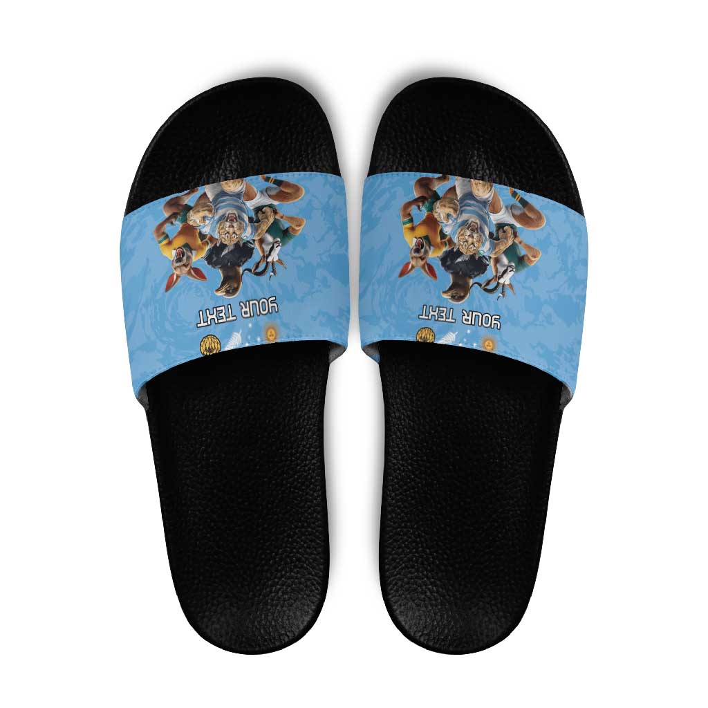 Custom Rugby Southern Hemisphere Slide Sandals Argentina AUNZ South Africa Mascot Blue - Wonder Print Shop
