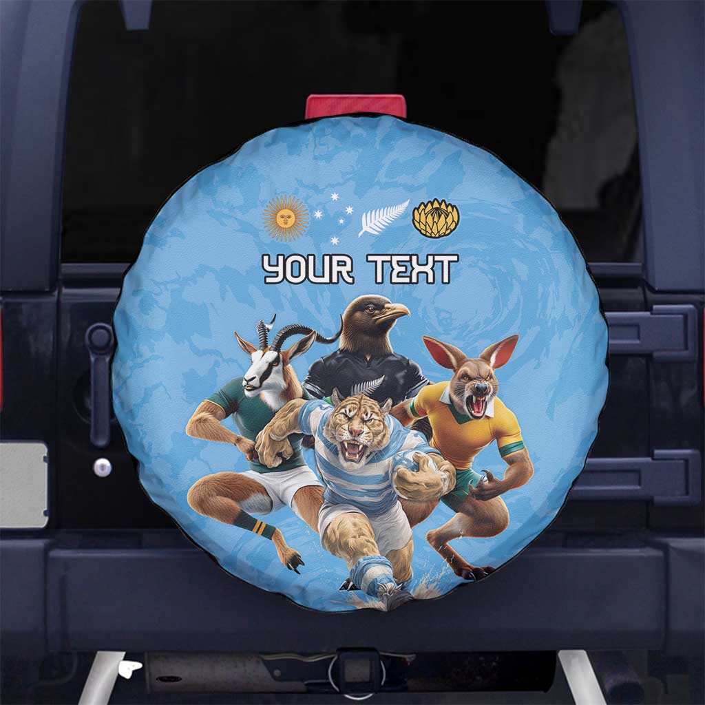 Custom Rugby Southern Hemisphere Spare Tire Cover Argentina AUNZ South Africa Mascot Blue - Wonder Print Shop