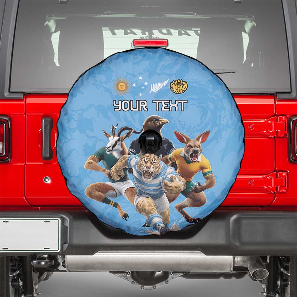 Custom Rugby Southern Hemisphere Spare Tire Cover Argentina AUNZ South Africa Mascot Blue - Wonder Print Shop
