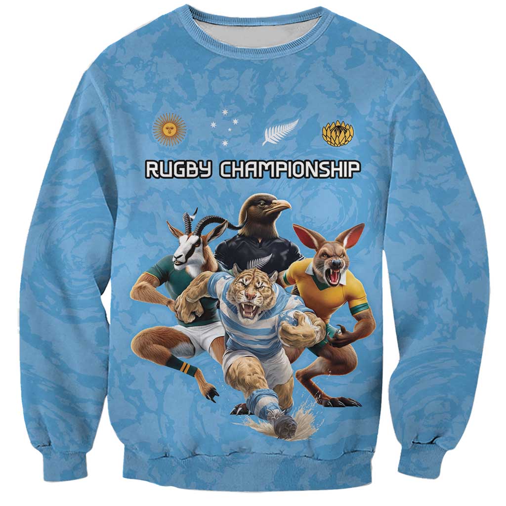 Custom Rugby Southern Hemisphere Sweatshirt Argentina AUNZ South Africa Mascot Blue - Wonder Print Shop