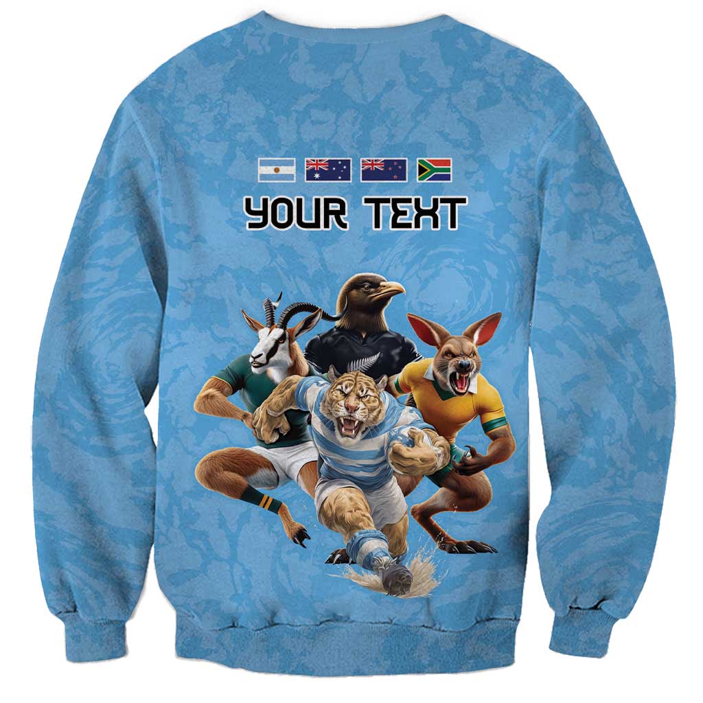 Custom Rugby Southern Hemisphere Sweatshirt Argentina AUNZ South Africa Mascot Blue - Wonder Print Shop